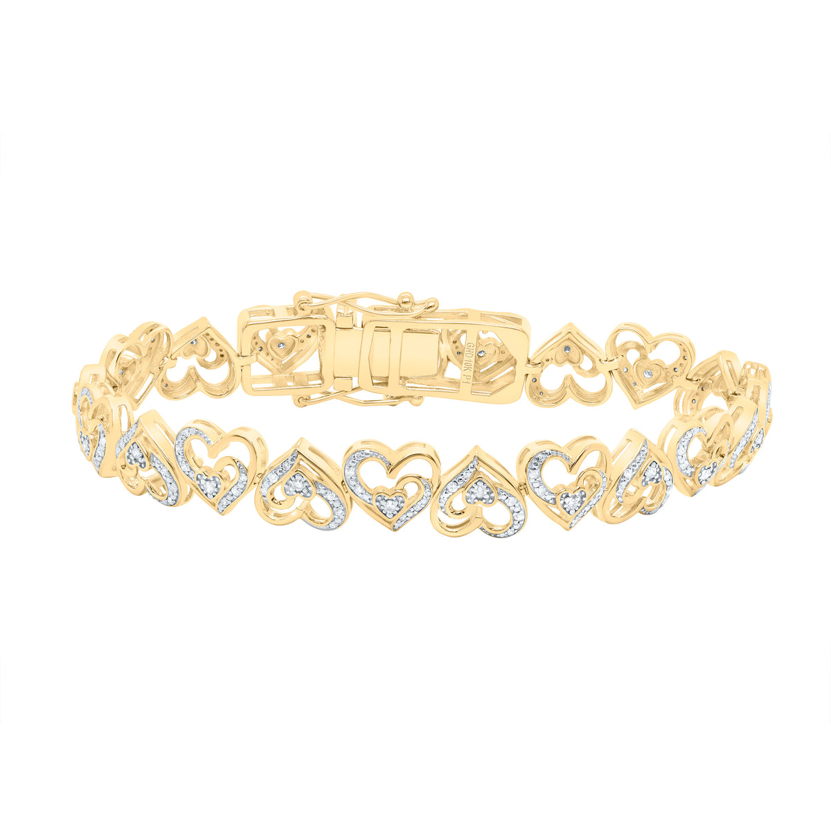 10K Yellow Gold 5/8 CTW-Natural Diamond Gift Heart Bracelet (7 Inch ) 18.02 Gram