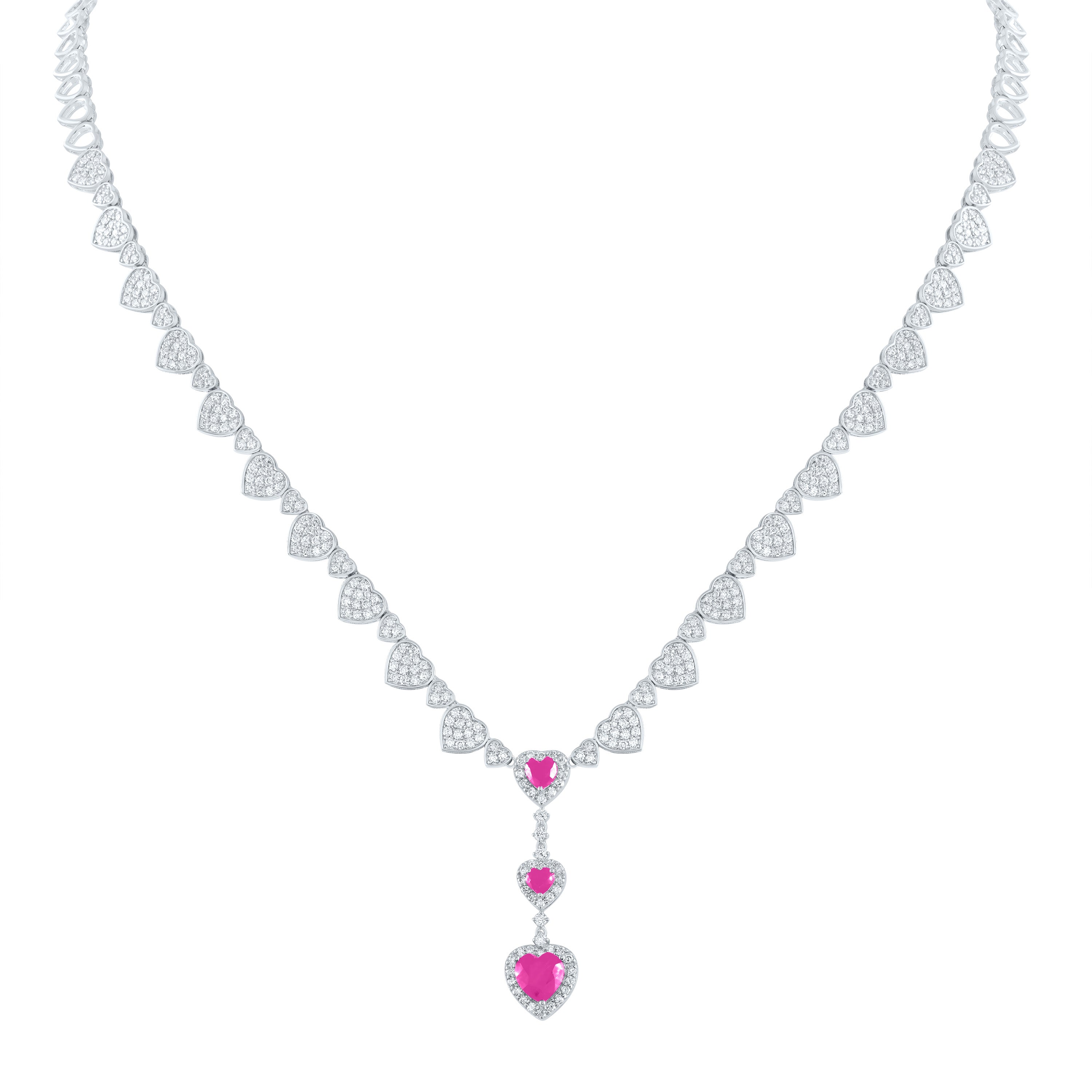 2 5/8CTW-DIA ANA M 1 1/2CTW HEART-PINK SAPP NAT GEM NECKLACE (17INCH)