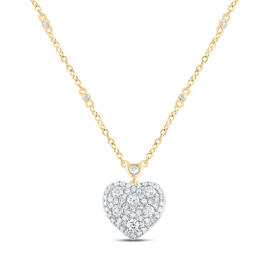 14K Yellow Gold 3/4 CTW-Natural Diamond Fashion Heart Necklace (18Inch ) 3.14 Gram