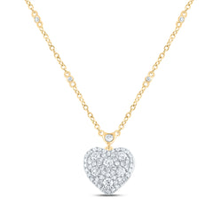 14K Yellow Gold 3/4 CTW-Natural Diamond Fashion Heart Necklace (18Inch ) 3.14 Gram