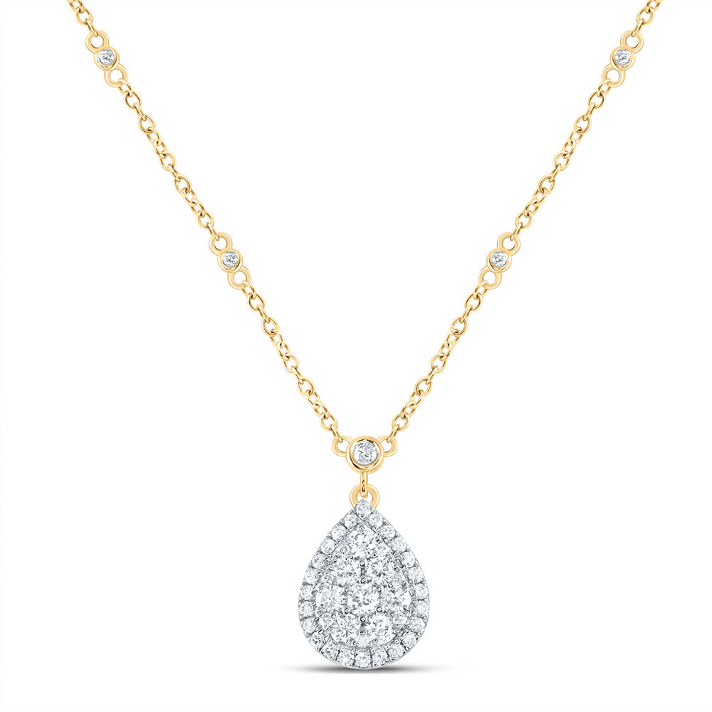 14K Yellow Gold 3/4 CTW-Natural Diamond Fashion Pear Necklace (18 Inch ) 2.97 Gram