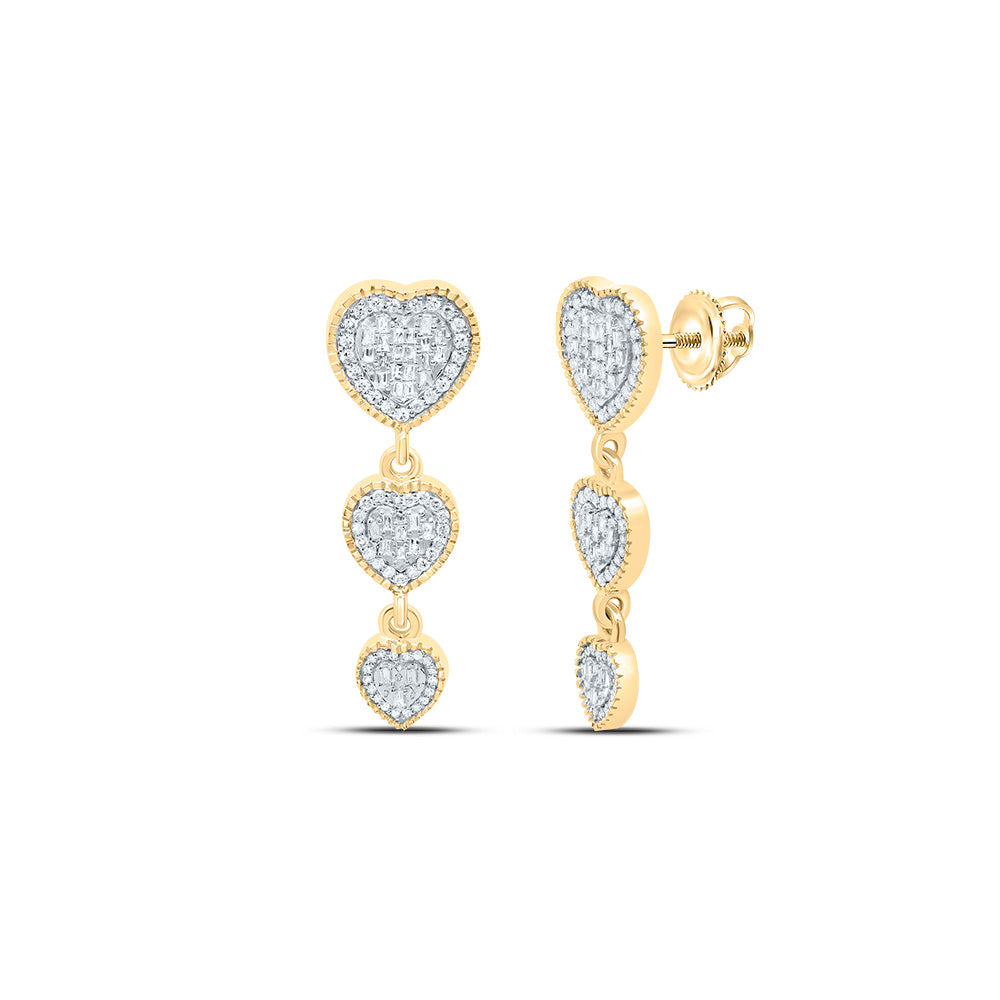 7/8CTW-DIA P1 FASHION HEART BAGUETTE DANGALING EARRING