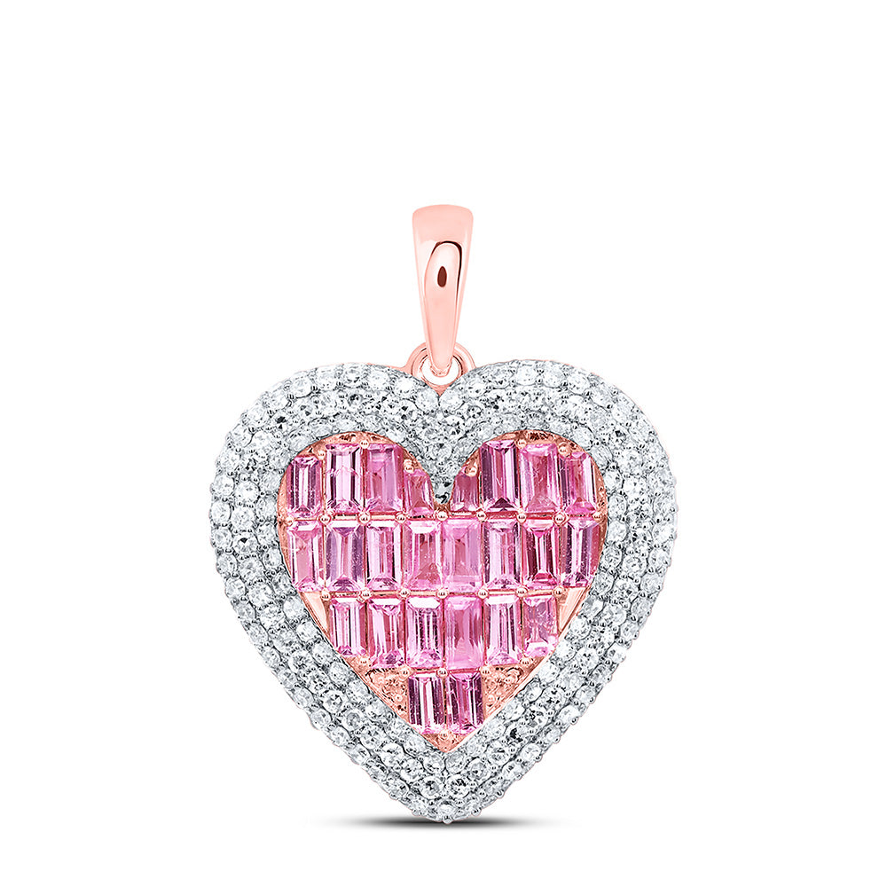 14K Rose Gold 1 CTW-Natural Diamond 0.02 CTW-Rd-Pi Sapp, 1 1/2 CTW-Bag-Pi Sapp, Natural Gemstone Heart Pendant 3.8685 Gram
