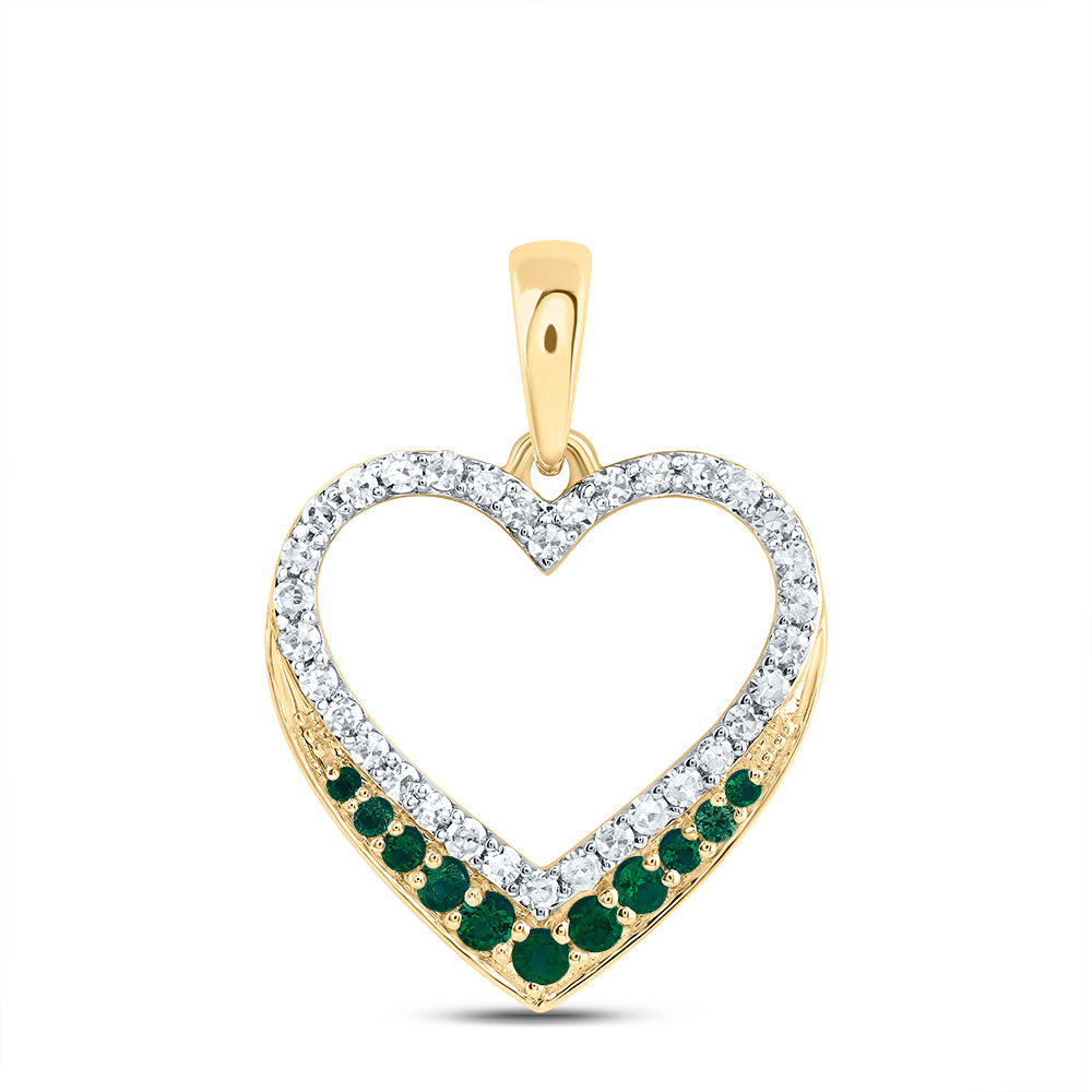 1/8CTW-DIA CN 1/12CTW-RD-EM,NAT GEM HEART PENDANT