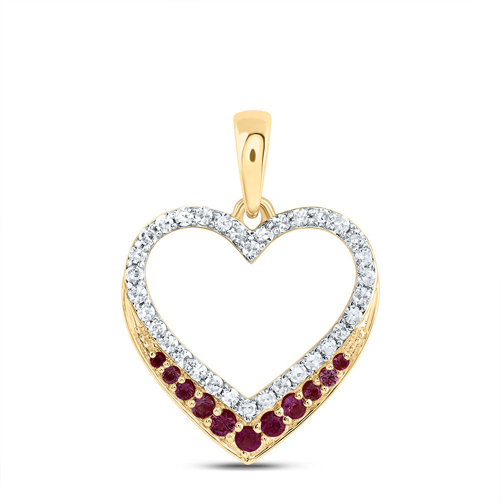 1/8CTW-DIA CN 1/10CTW-RD-RUBY,NAT GEM HEART PENDANT