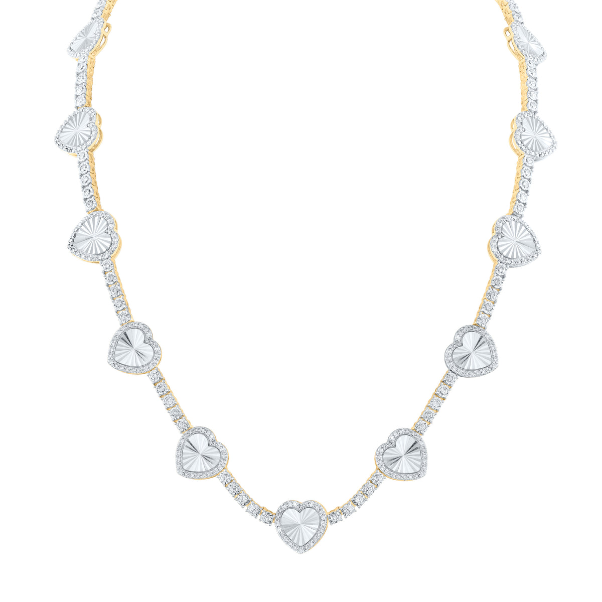 10K Yellow Gold 4 1/4 CTW-Natural Diamond Fashion Heart Necklace (18 Inch ) 27.89 Gram