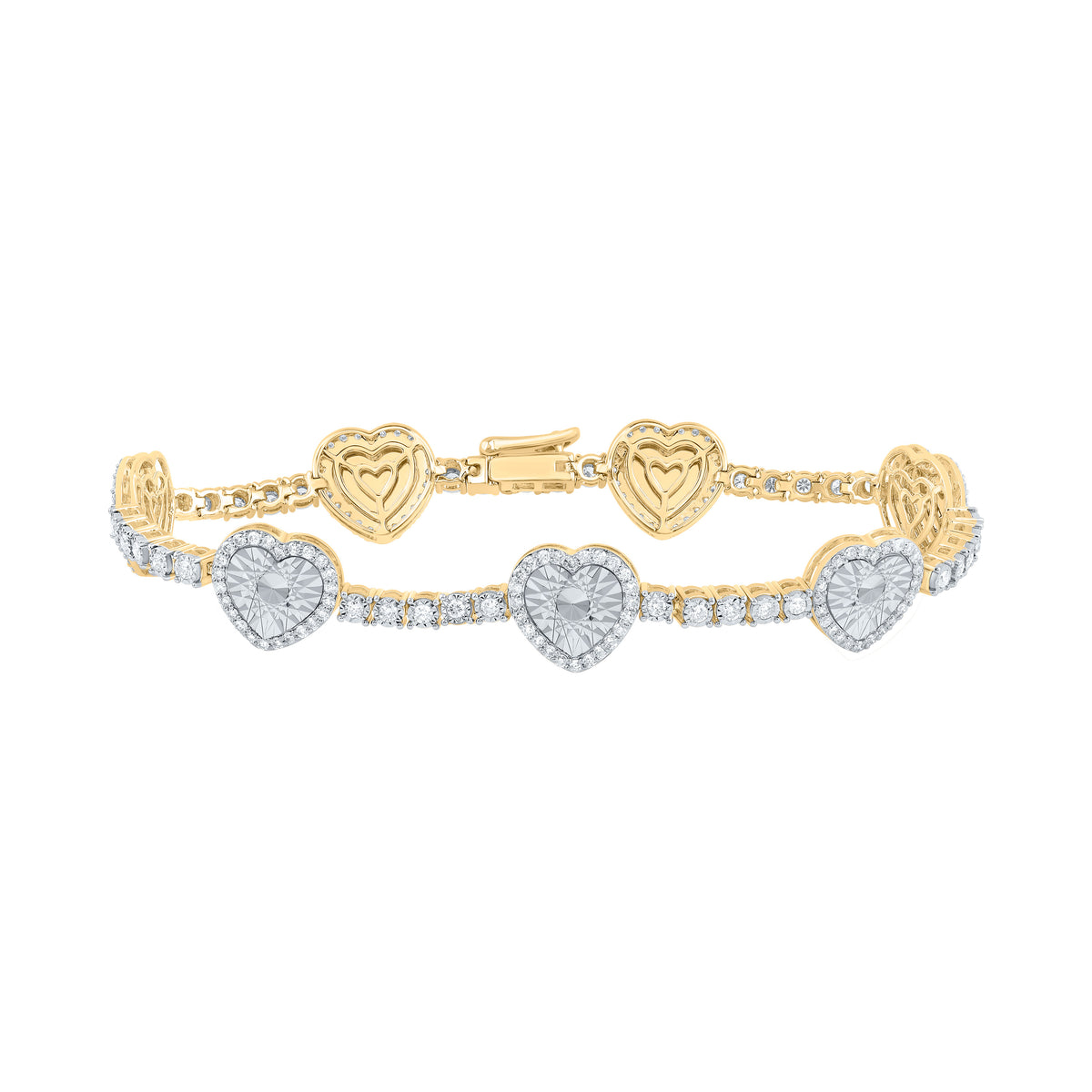 14K Yellow Gold 1 5/8 CTW-Natural Diamond Fashion Heart Bracelet (7 Inch ) 12.45 Gram