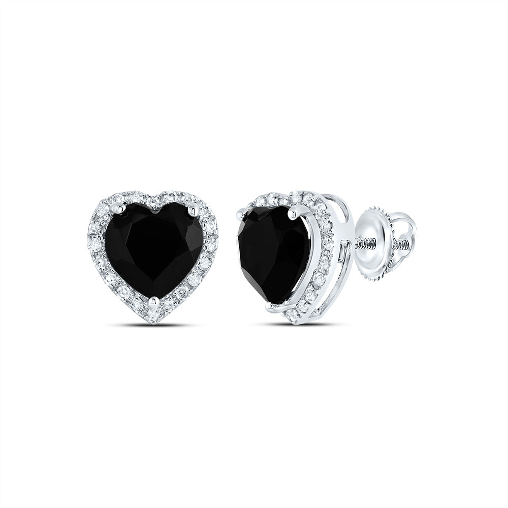 1/6CTW-DIA P1 7 MM HEART BLACK ONYX GIFT EARRING
