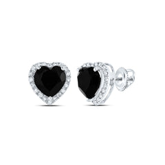 1/6CTW-DIA P1 7 MM HEART BLACK ONYX GIFT EARRING