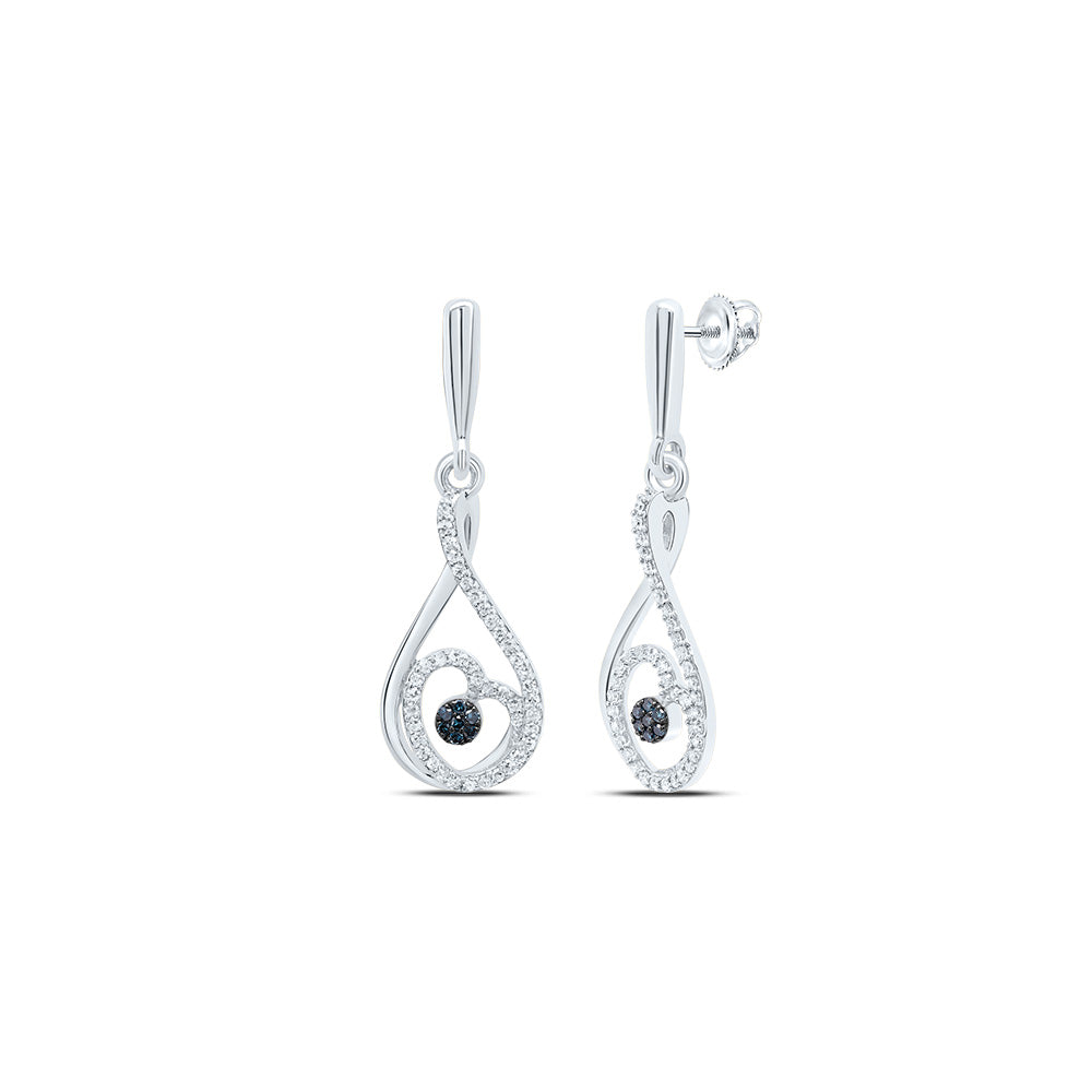 10K White Gold 1/3 CTW-Natural Diamond Gift Blue Natural Diamondheart Dangling Earring 2.75 Gram