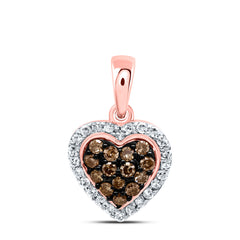 10K Rose Gold 1/4 CTW-Natural Diamond Gift Cognac Natural Heart Pendant 0.68 Gram