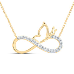 10K Yellow Gold 1/10 CTW-Natural Diamond Gift Infinity Butterfly Necklace(18 Inch ) 2.13 Gram