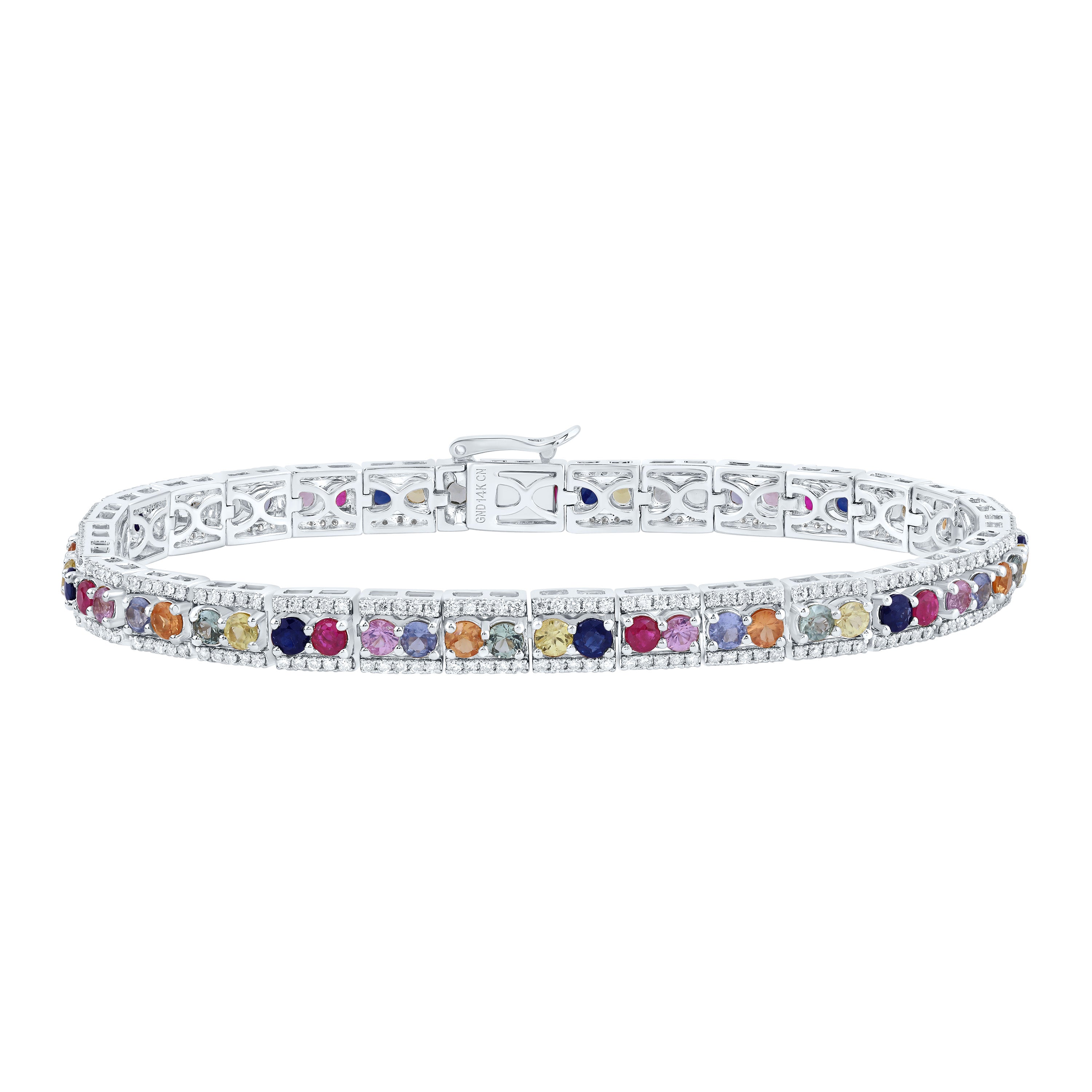 1 1/5CTW-DIA CN 5 CTW-RD-NAT GEM MULTI CLR SAPPHIRE BRACELET (7 INCH)