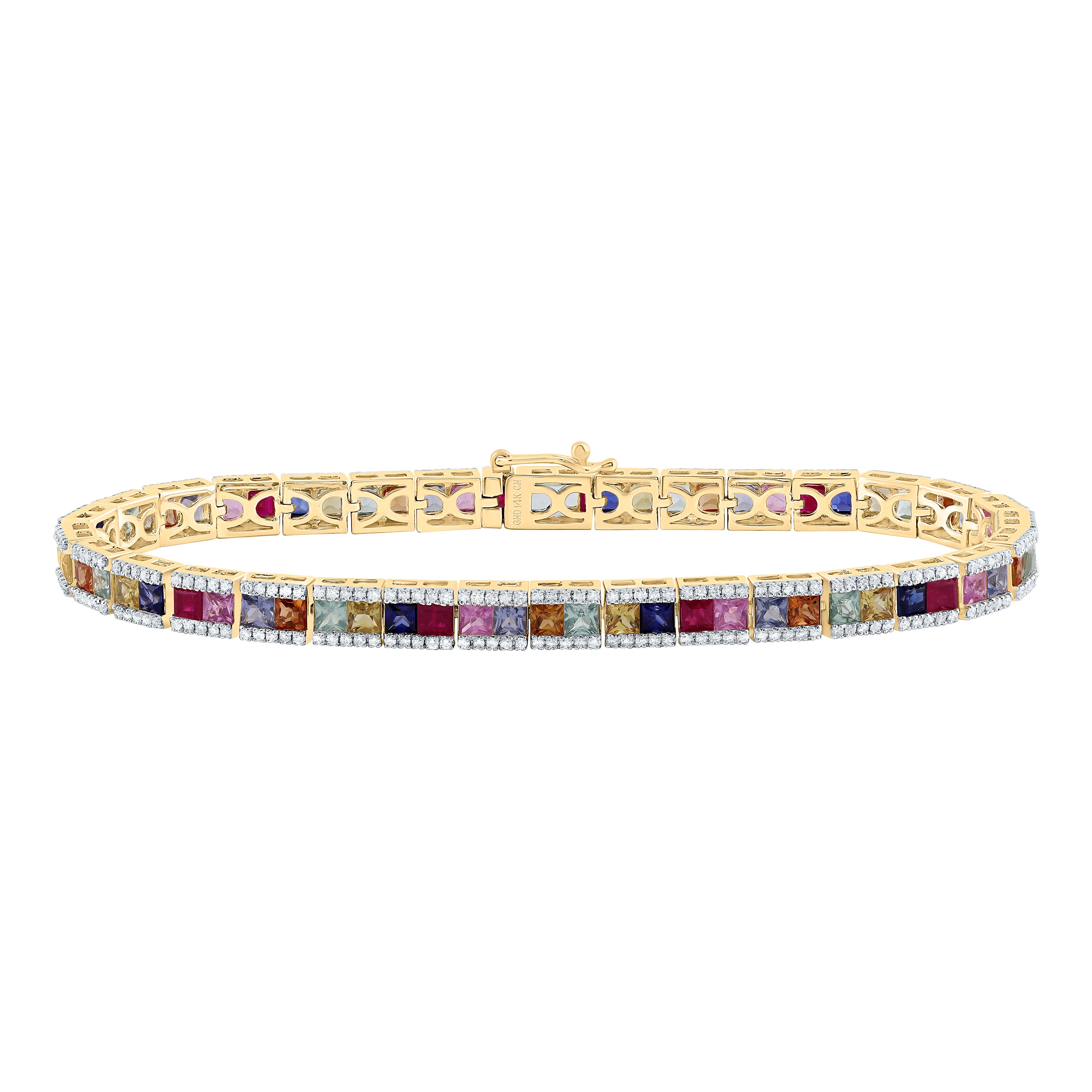 1 1/5CTW-DIA CN 9CTW- PR- NAT GEM MULTI CLR SAPPHIRE BRACELET (7 INCH)