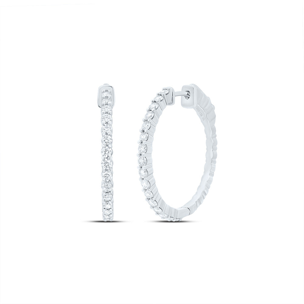 14K White Gold 7/8 CTW-Natural Diamond Fashion Hoop Earring 5.53 Gram