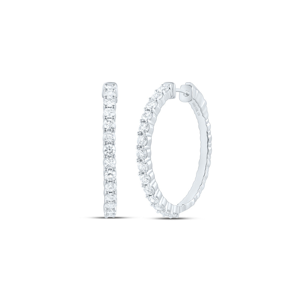 14K White Gold 1 7/8 CTW-Natural Diamond Fashion Hoop Earring 8.57 Gram
