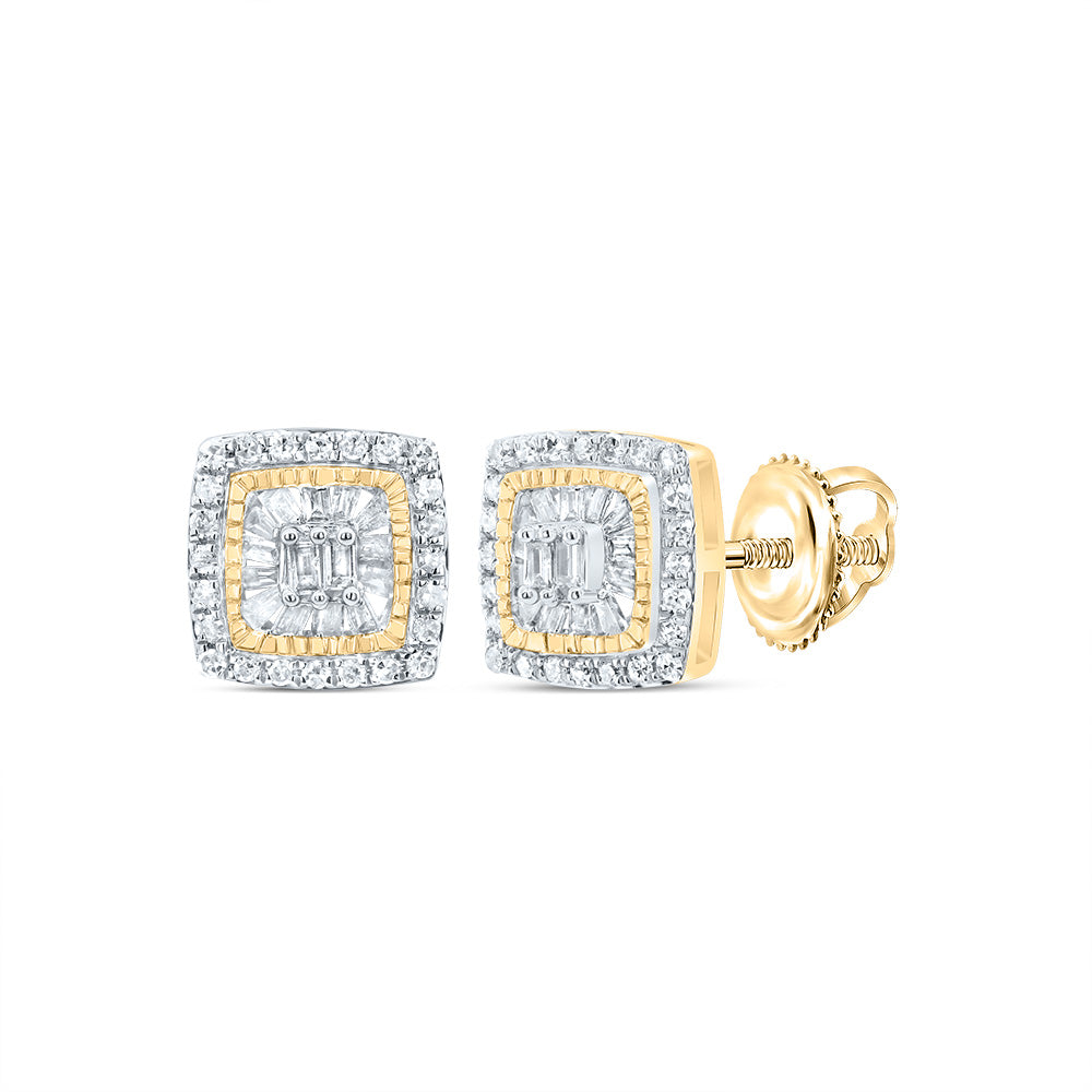 10K Yellow Gold 1/3 CTW-Natural Diamond Gift Cushion Baguette Earring 1.62 Gram