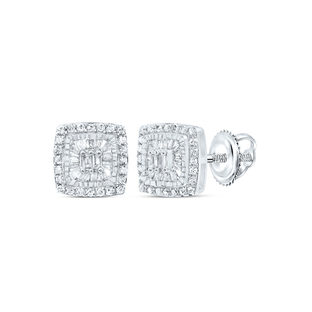 10K White Gold 1/3 CTW-Natural Diamond Gift Cushion Baguette Earring 1.71 Gram