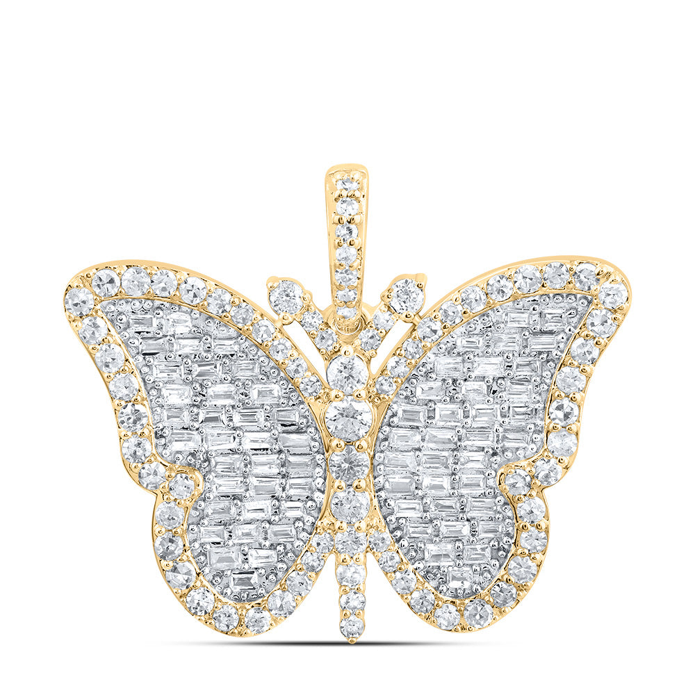10K Yellow Gold 7/8 CTW-Natural Diamond Fashion Butterfly Pendant 3.68 Gram