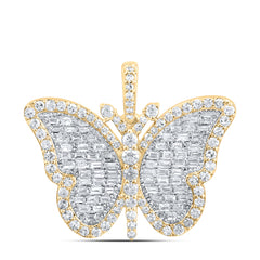 10K Yellow Gold 7/8 CTW-Natural Diamond Fashion Butterfly Pendant 3.68 Gram
