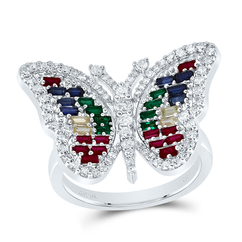 1/2CTW-DIA CN 3/4CTW BAG-NAT GEM MULTI CLR SAPPHIRE BUTTERFLY RING