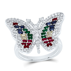 1/2CTW-DIA CN 3/4CTW BAG-NAT GEM MULTI CLR SAPPHIRE BUTTERFLY RING