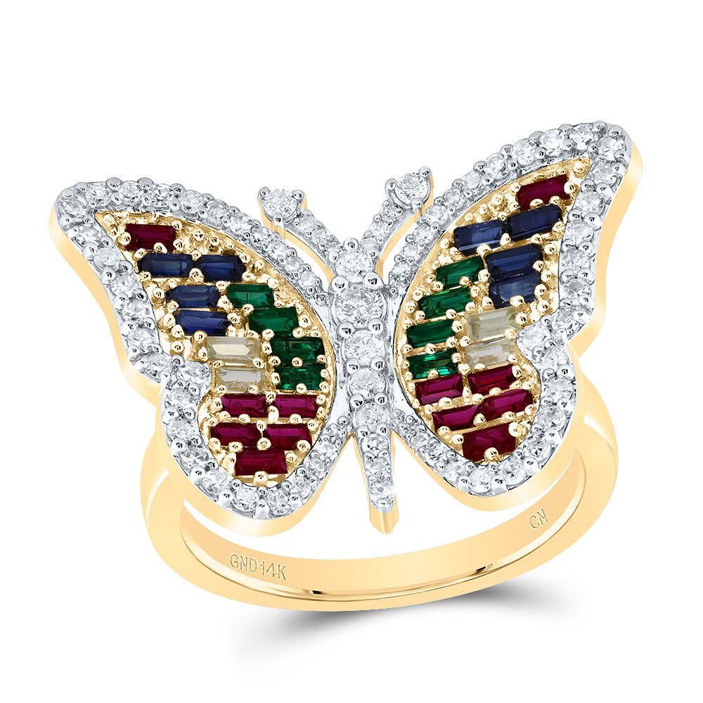 1/2CTW-DIA CN 3/4CTW BAG-NAT GEM MULTI CLR SAPPHIRE BUTTERFLY RING