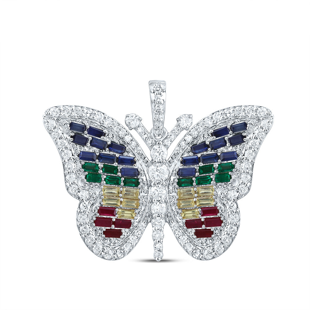 3/4CTW-DIA CN 1 1/2CTW BAG-NAT GEM MULTI CLR SAPPHIRE BUTTERFLY PENDANT
