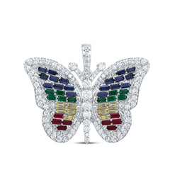 3/4CTW-DIA CN 1 1/2CTW AG-NAT GEM MULTI CLR SAPPHIRE BUTTERFLY PENDANT