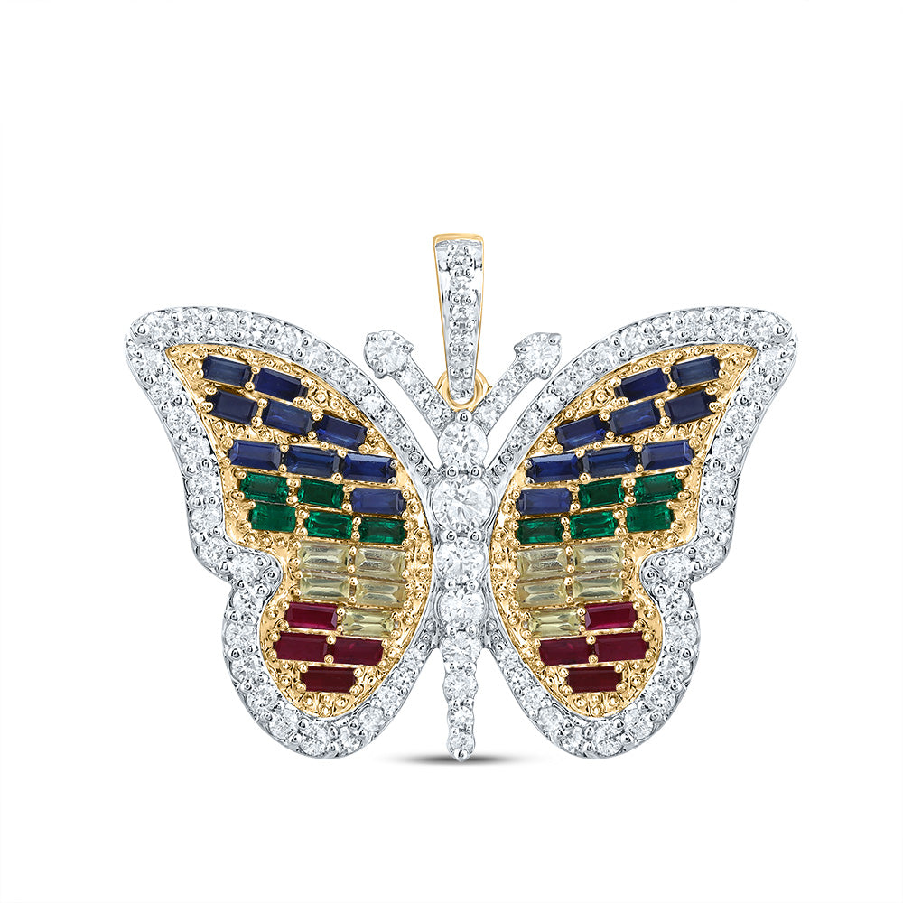 3/4CTW-DIA CN 1 1/2CTW BAG-NAT GEM MULTI CLR SAPPHIRE BUTTERFLY PENDANT
