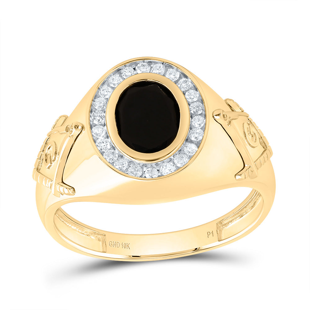 1/5CTW-DIA P1 9X7 MM OVAL ONYX BLACK MASON MENS RING