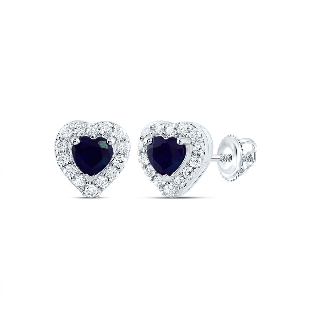 14K White Gold 1/10 CTW-Natural Diamond 3MM Ht-Bs Natural Gemstone Stud Heart Earring 0.92 Gram