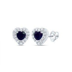 14K White Gold 1/10 CTW-Natural Diamond 3MM Ht-Bs Natural Gemstone Stud Heart Earring 0.92 Gram