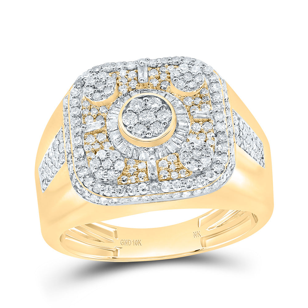 10K Yellow Gold 1 1/5 CTW-Natural Diamond Cusion Mens Ring 7.7 Gram