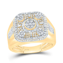 10K Yellow Gold 1 1/5 CTW-Natural Diamond Cusion Mens Ring 7.7 Gram