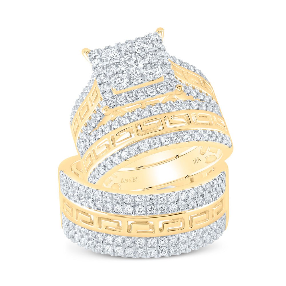 2 CTW-DIA ANA M 1/5CT-CRD SQUARE TRIO SET
