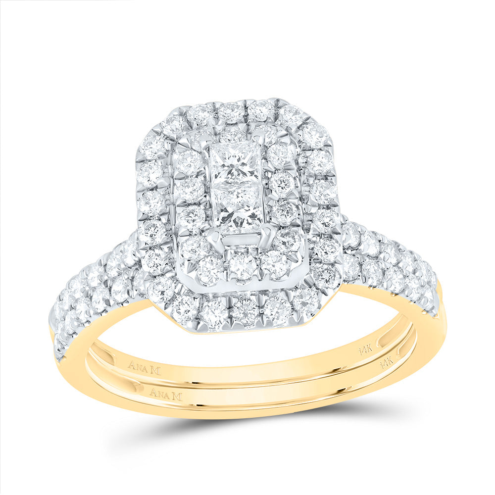 1CTW-DIA ANA M EMERALD DOUBLE HALO FASHION BRIDAL SET