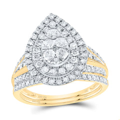 1CTW-DIA CN PEAR DOUBLE HALO BRIDAL SET