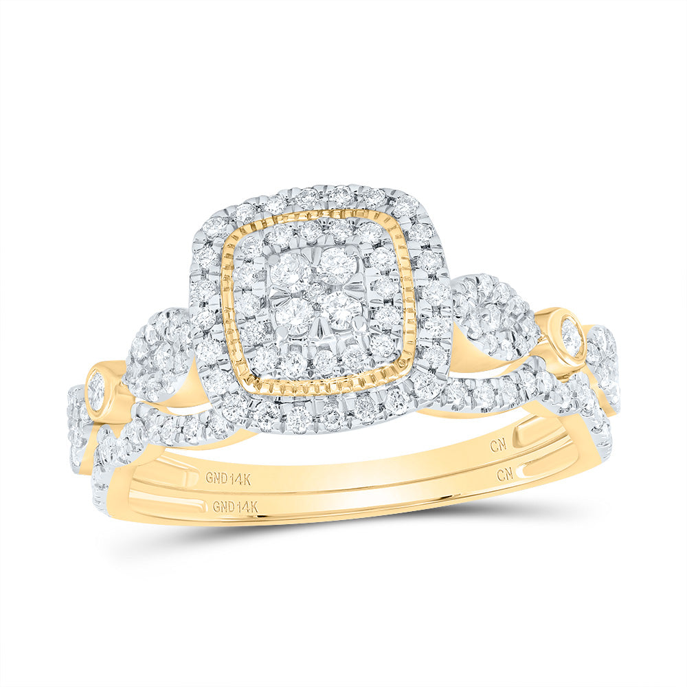 1/2CTW-DIA CN CUSHION DOUBLE HALO BRIDAL SET