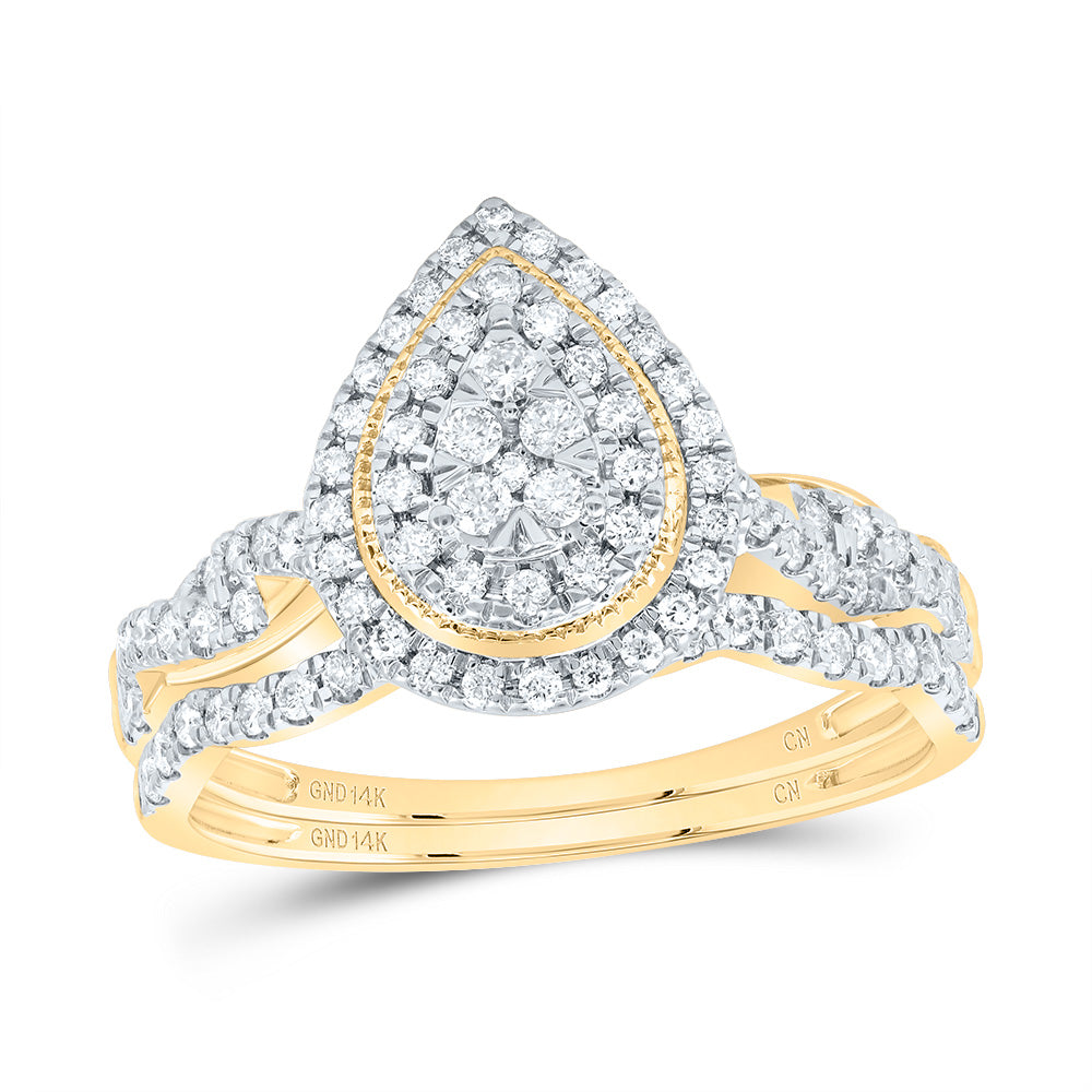 1/2CTW-DIA CN PEAR DOUBLE HALO BRIDAL SET