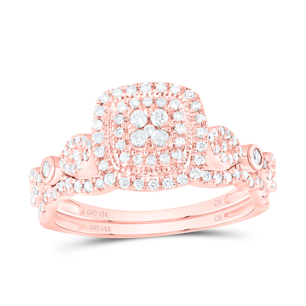 14K Rose Gold 1/2 CTW-Natural Diamondcushion Double Halo Bridal Set 3.74 Gram