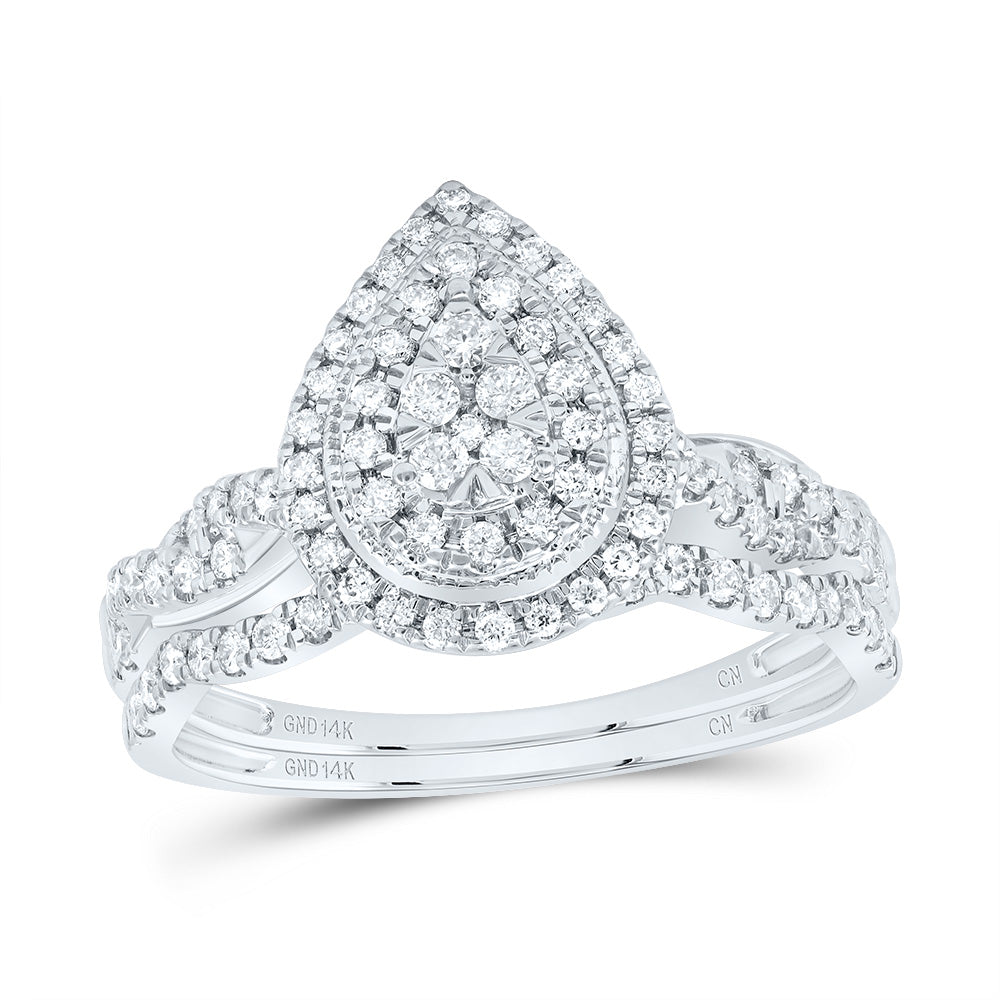 1/2CTW-DIA CN PEAR DOUBLE HALO BRIDAL SET