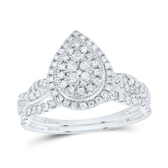 1/2CTW-DIA CN PEAR DOUBLE HALO BRIDAL SET