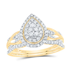 1/2CTW-DIA CN PEAR DOUBLE HALO BRIDAL SET