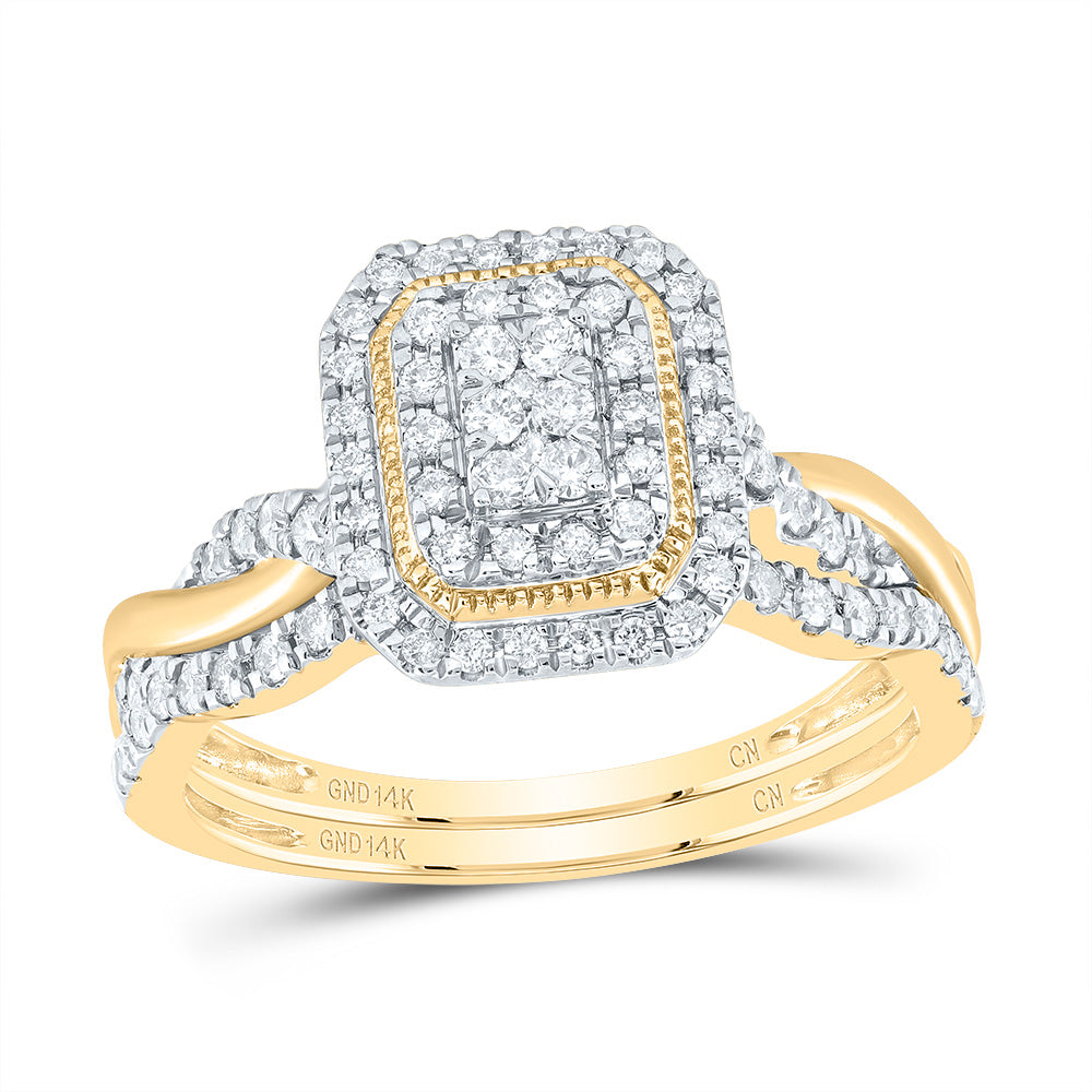 1/2CTW-DIA CN EMERALD DOUBLE HALO BRIDAL SET