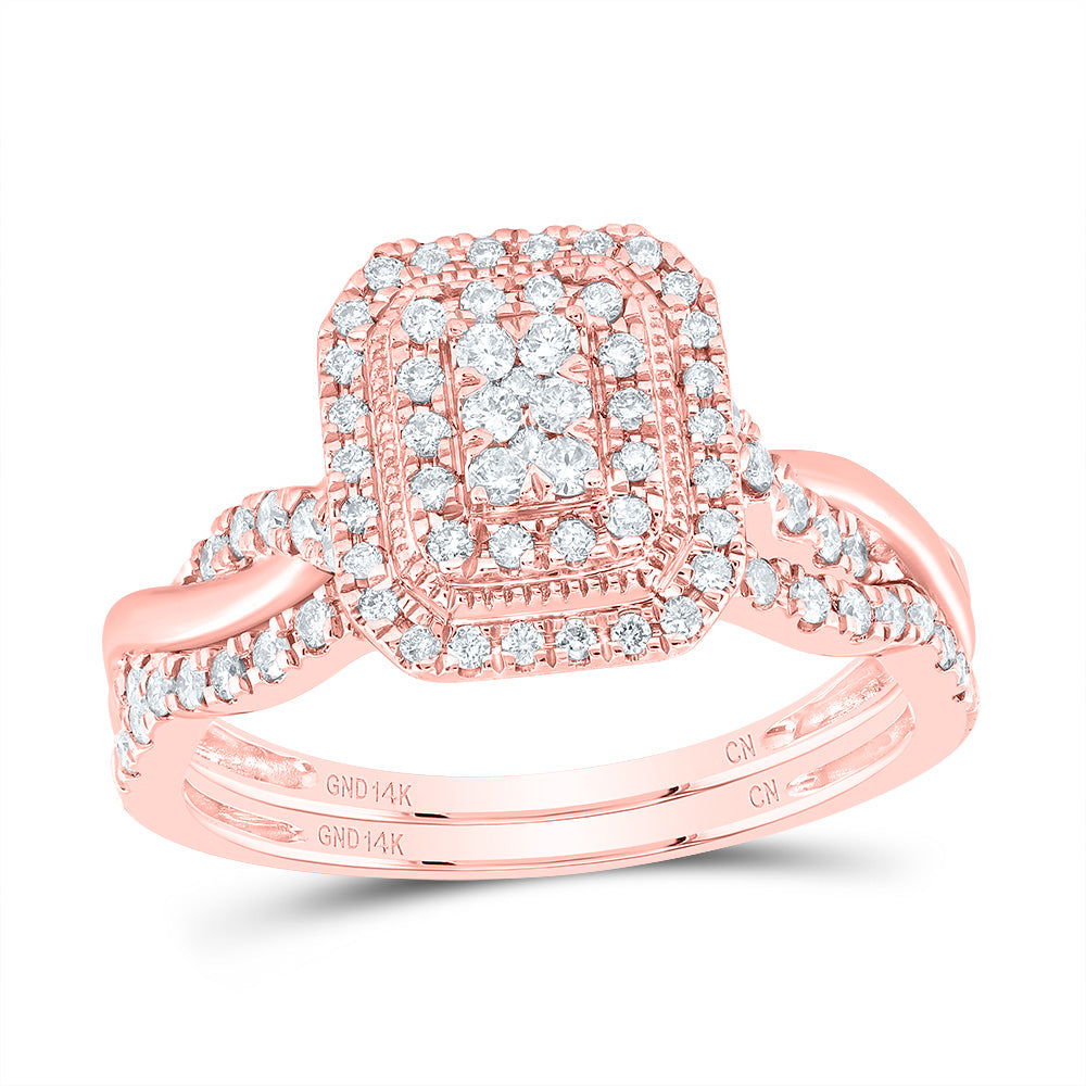 1/2CTW-DIA CN EMERALD DOUBLE HALO BRIDAL SET