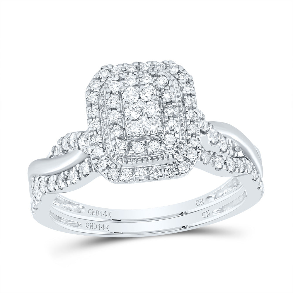 14K White Gold 1/2 CTW-Natural Diamondemerald Double Halo Bridal Set 3.97 Gram