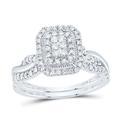 14K White Gold 1/2 CTW-Natural Diamondemerald Double Halo Bridal Set 3.97 Gram