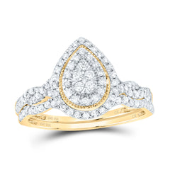 1/2CTW-DIA CN PEAR DOUBLE HALO BRIDAL SET