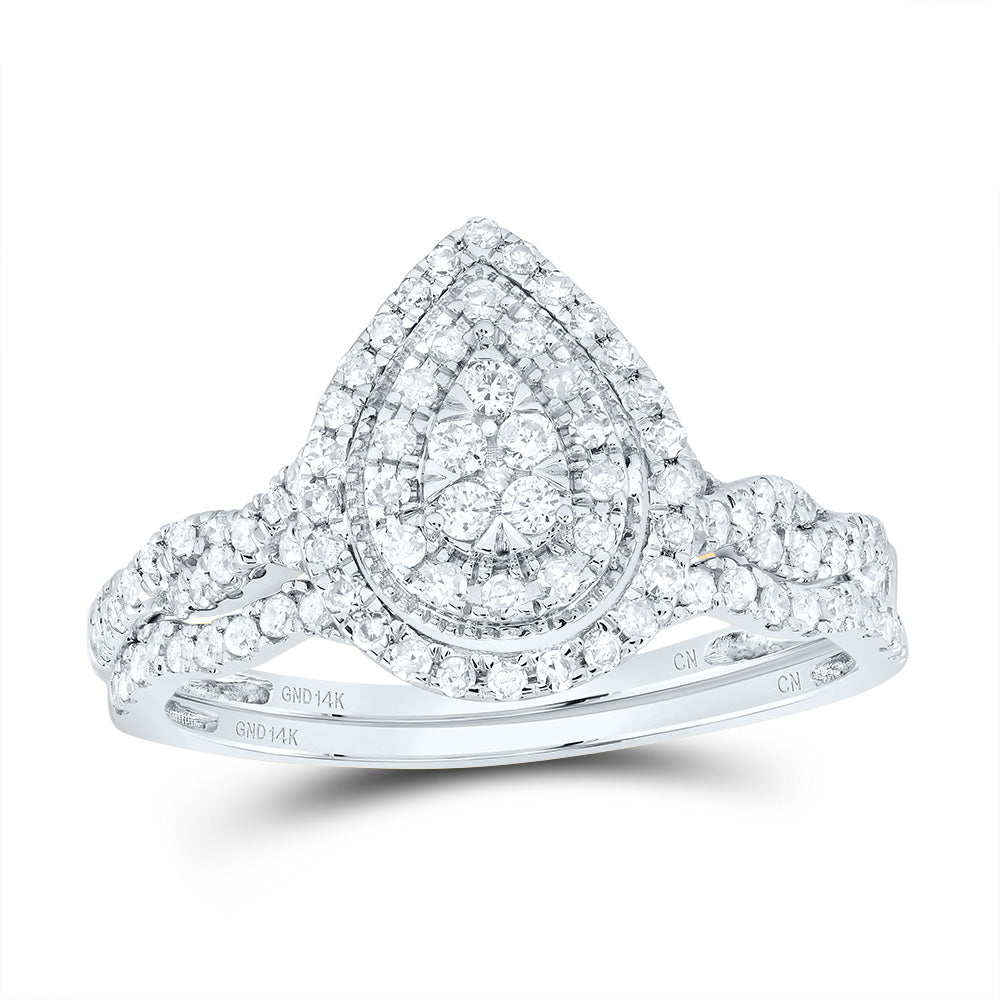 1/2CTW-DIA CN PEAR DOUBLE HALO BRIDAL SET